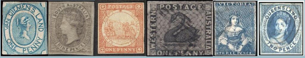 The first postage stamps of the 6 Australian States